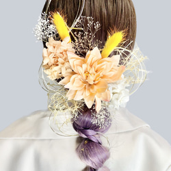 髪飾り(ダリア/オレンジ) 金箔 水引 成人式 前撮り 卒業式 結婚式 七五三 1枚目の画像
