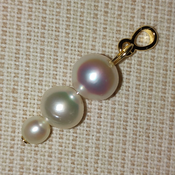 オーダー】あこや真珠 3珠 ペンダントトップ ♡照り艶綺麗 可愛い 