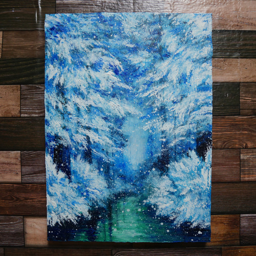 油絵 油彩 油彩画 絵 絵画【冬の森の川】