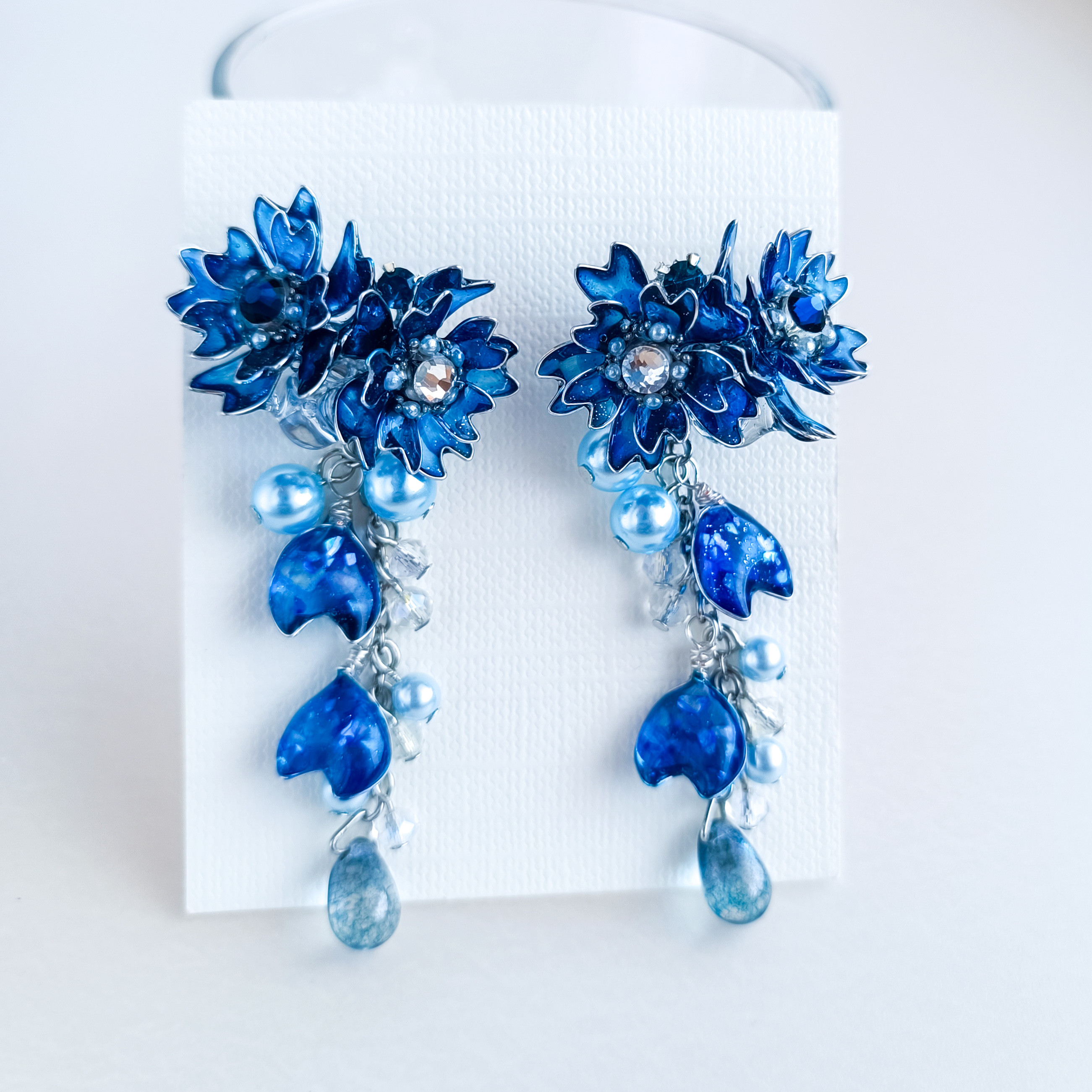 夜桜 八重桜 ◇ blue SAKURA ◇ silver ピアス / イヤリング