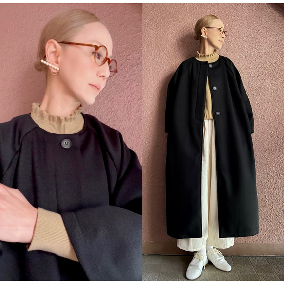 RATA❤️ゆったり大きめシルエット❤️理想を叶えるシルエット❤️大人のロングコート❤️定番万能BLACK 袖幅 約29cm 裄丈約68cm 袖口　約19cmバスト約140cm　　