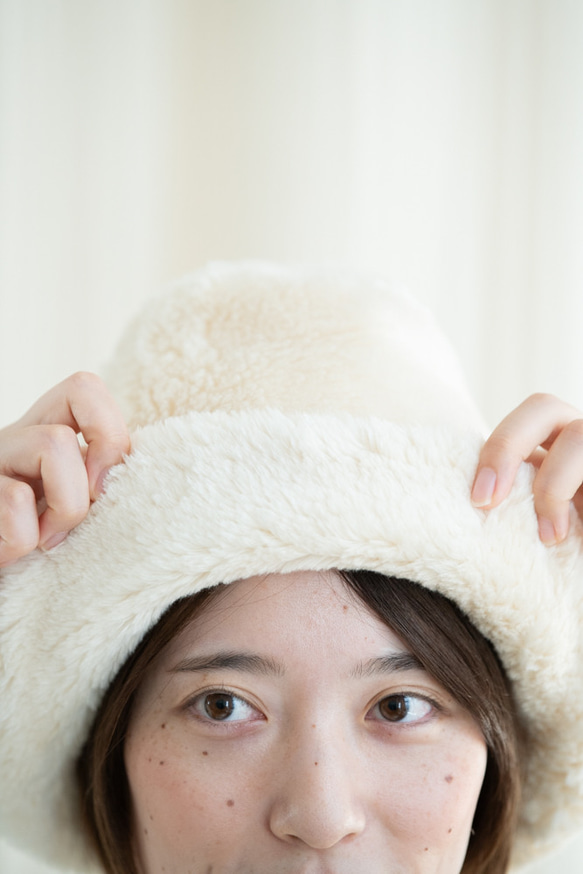 Organic Cotton Fur ふわふわあったか帽子【生成り色】 7枚目の画像