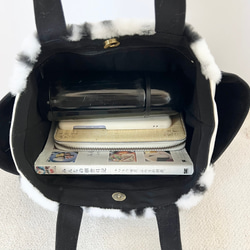 【Sサイズ】ダルメシアン柄　ボア　8号帆布使用　手提げバッグ　サイドポケット付き　akaneko 小さめバッグ 9枚目の画像