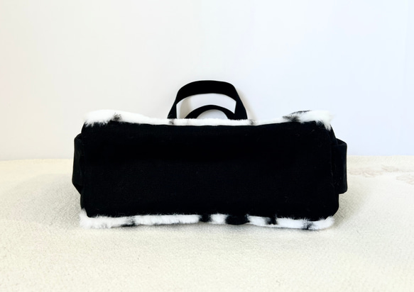 【Sサイズ】ダルメシアン柄　ボア　8号帆布使用　手提げバッグ　サイドポケット付き　akaneko 小さめバッグ 5枚目の画像