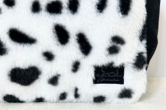 【Sサイズ】ダルメシアン柄　ボア　8号帆布使用　手提げバッグ　サイドポケット付き　akaneko 小さめバッグ 8枚目の画像