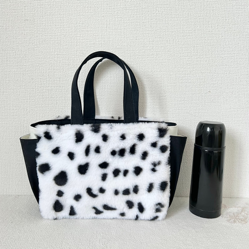 Sサイズ】ダルメシアン柄 ボア 8号帆布使用 手提げバッグ サイド