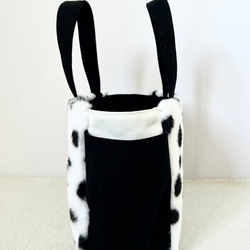 【Sサイズ】ダルメシアン柄　ボア　8号帆布使用　手提げバッグ　サイドポケット付き　akaneko 小さめバッグ 4枚目の画像