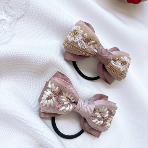 刺繍リボン ヘアゴム 人気の刺繍リボン お好みのカラーを