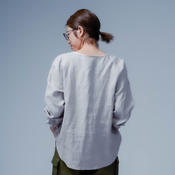 [wafu] 亞麻襯衫 令人上癮的舒適感。袖精梳亞麻上衣/灰色櫻花 t002u-hzk1 第9張的照片