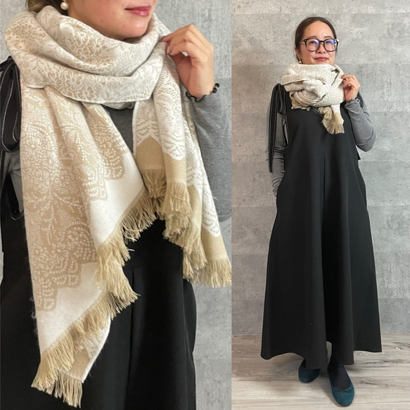 限定20枚『フランス製』アンティークレース柄 カシミヤタッチ大判