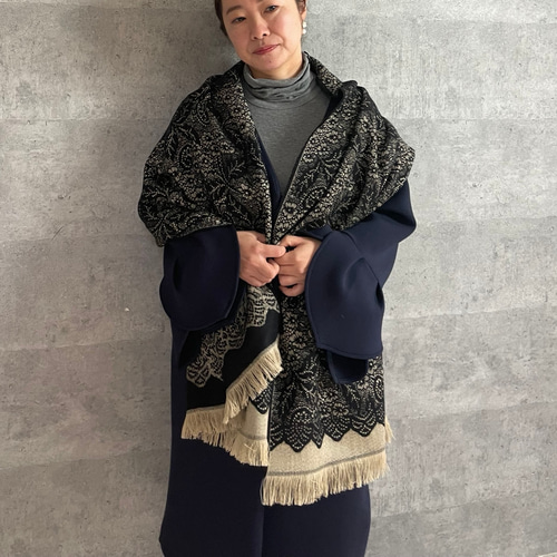 限定20枚『フランス製』アンティークレース柄 カシミヤタッチ大判