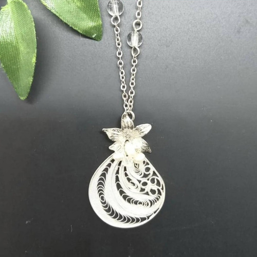 エスニックジュエリー！「ウズキベスタン工芸細工にオリジナルチェーン」ネックレス N-124]【秋田伝統工芸】銀線細工・チェーンネックレス⑤ ネックレス