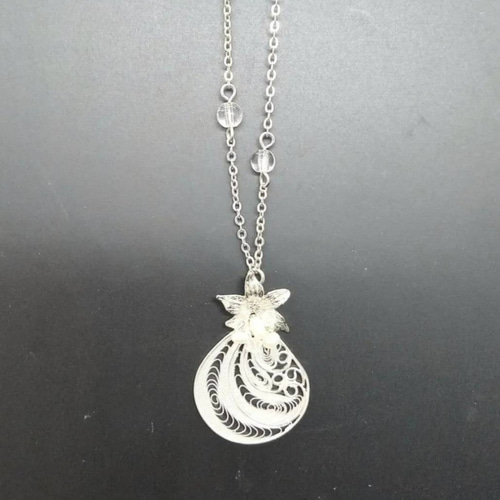 N-124]【秋田伝統工芸】銀線細工・チェーンネックレス⑤