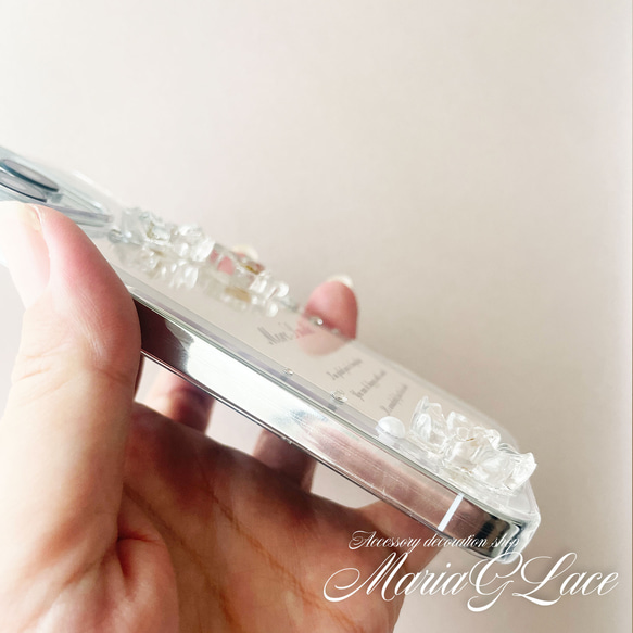 全機種対応 Snow Clear Flowe スマホケース レジン デコ iPhone15pro iPhone14 7枚目の画像