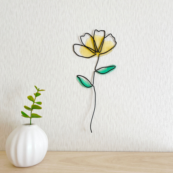ワイヤーアート 花 (黄色) ワイヤークラフト ウォールデコ ウォール