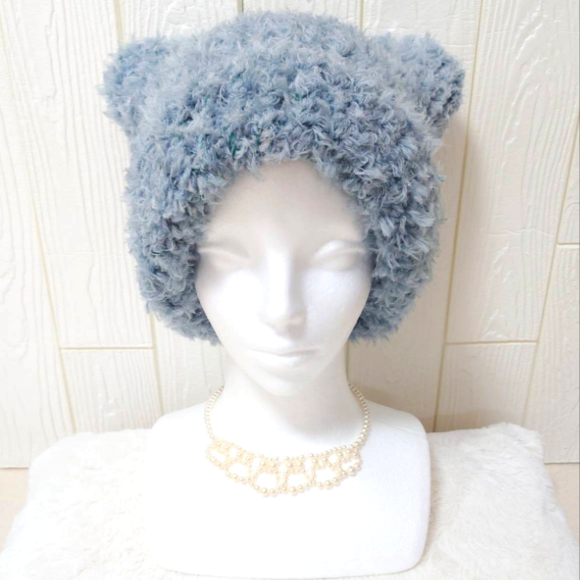 2wayリバーシブル猫耳ニット帽〈ブルーミックス〉