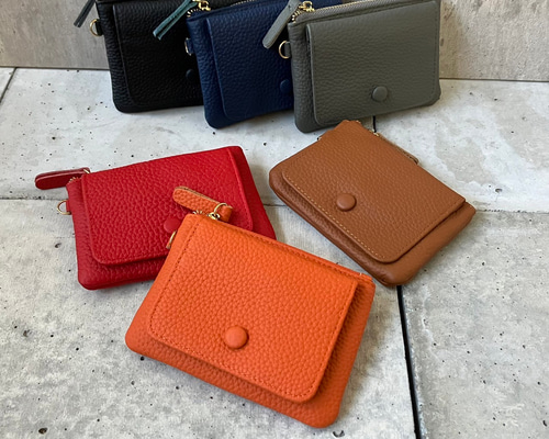 本革】くるみボタンのコイン&キーケース／鍵収納 ギフト 贈り物