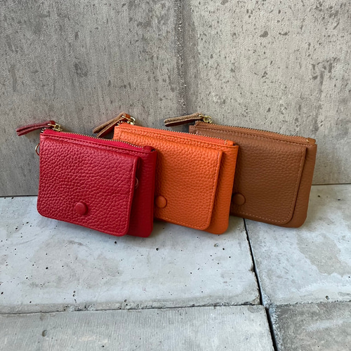 本革】くるみボタンのコイン&キーケース／鍵収納 ギフト 贈り物