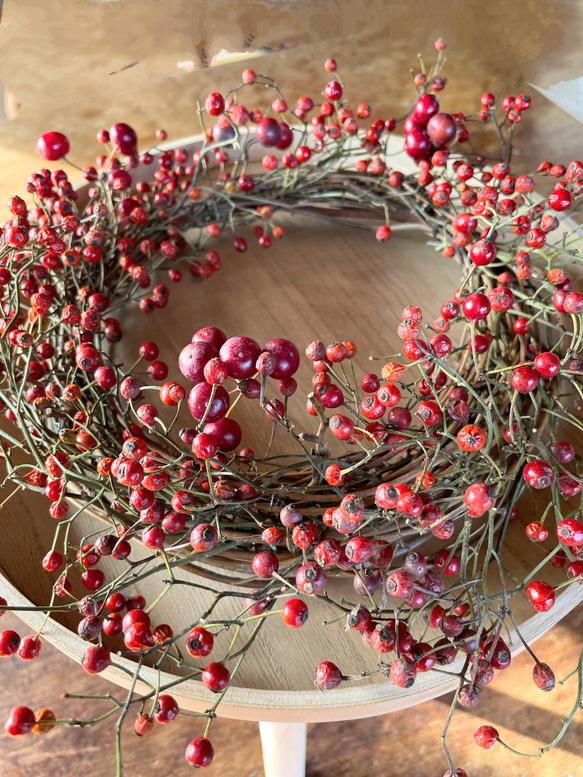 クリスマスファッション 赤い実のナチュラルリース ドライフラワー Olive + 通販 フラワー・リース