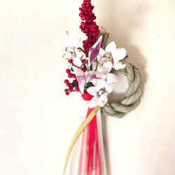 お正月飾りシンプル　デンファレ　紅白水引 3枚目の画像
