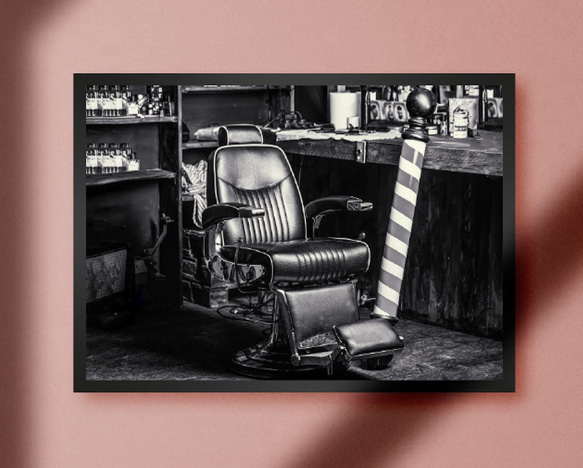 【A4額付き】バーバー 理容室 美容室 ヘアーサロン 床屋 ビンテーモノクロ写真 アメリカンレトロ 看板 雑貨 ポスター 1枚目の画像