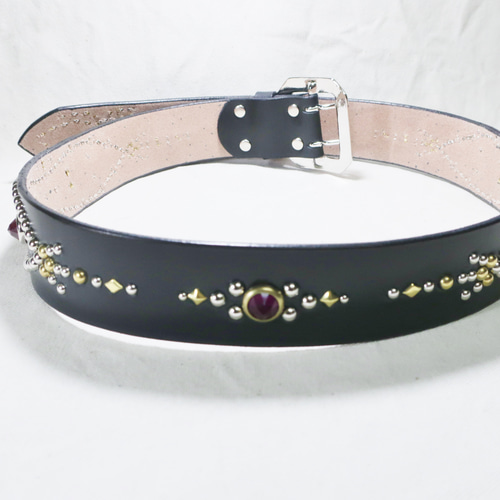 スタッズベルト サドルレザー スパイダー レザークラフト ハンド