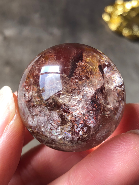 【虹入り】ガーデンクォーツ スフィア レア☆】虹入り☆千層ガーデンクォーツスフィア（丸玉）☆44mm