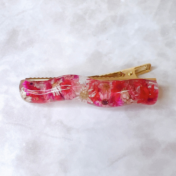 うにょうにょヘアクリップ♡レッド×ピンクのお花埋め尽くし 4枚目の画像