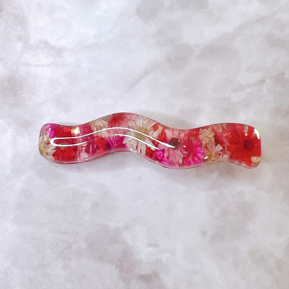 うにょうにょヘアクリップ♡レッド×ピンクのお花埋め尽くし 2枚目の画像