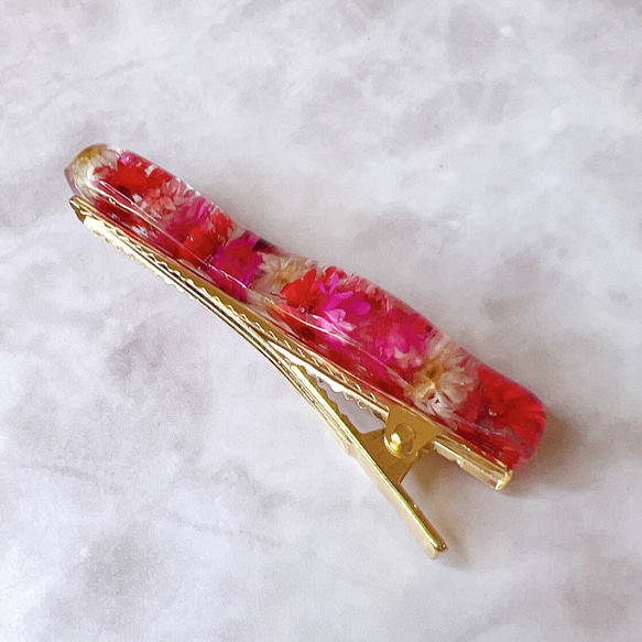 うにょうにょヘアクリップ♡レッド×ピンクのお花埋め尽くし 6枚目の画像