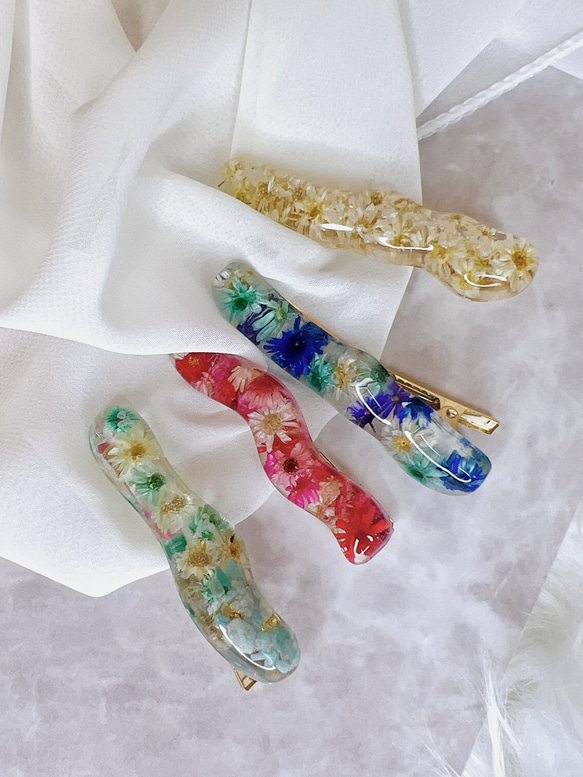 うにょうにょヘアクリップ♡レッド×ピンクのお花埋め尽くし 7枚目の画像