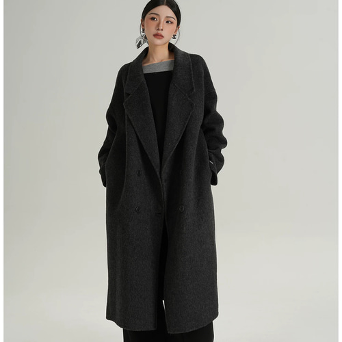 極美品◎ワイズ ロングニットコート ボタンレス ウール ブラック Lサイズ相当 程良いオーバーサイズシルエット ウールダブルボタンコートQ592 コート