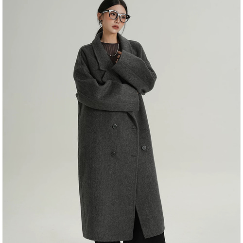 程良いオーバーサイズシルエット ウールダブルボタンコートQ592 コート