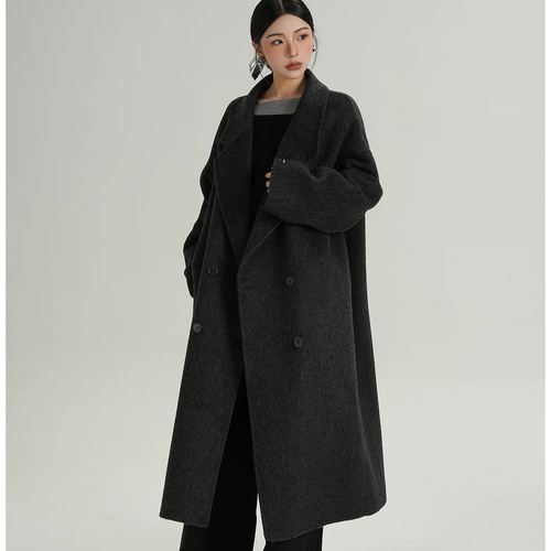 程良いオーバーサイズシルエット ウールダブルボタンコートQ592 コート