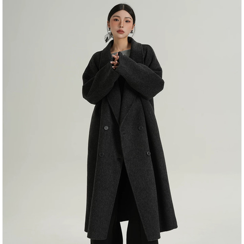 程良いオーバーサイズシルエット ウールダブルボタンコートQ592 コート