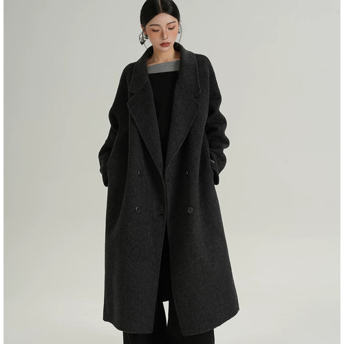 程良いオーバーサイズシルエット ウールダブルボタンコートQ592 コート