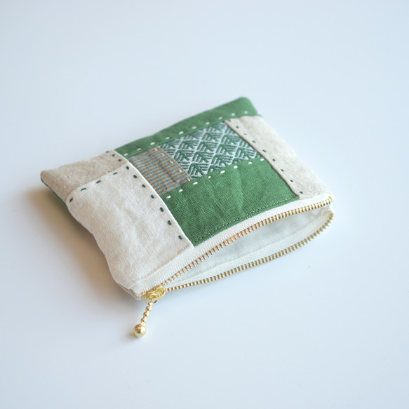 Green Matsukasa [Kogin sashimi x patchwork] 亞麻迷你小袋：非常適合存放配件盒。 第6張的照片