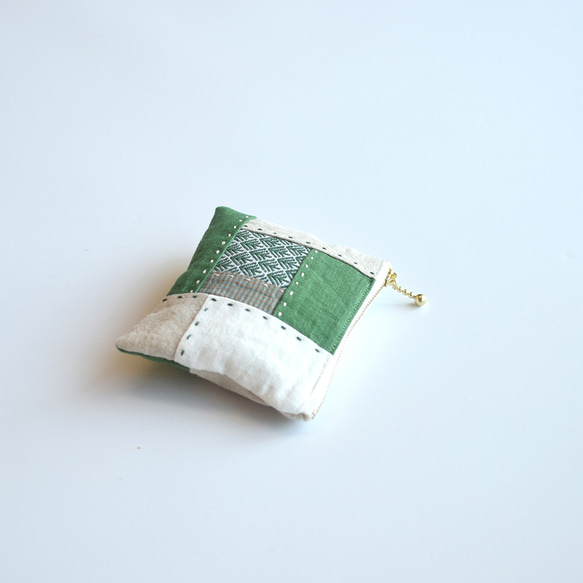 Green Matsukasa [Kogin sashimi x patchwork] 亞麻迷你小袋：非常適合存放配件盒。 第5張的照片
