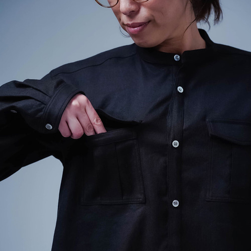 wafu リネンサファリシャツ 黒 wafu】洗練と快適さに包まれるリネンサファリシャツ リネンソロ