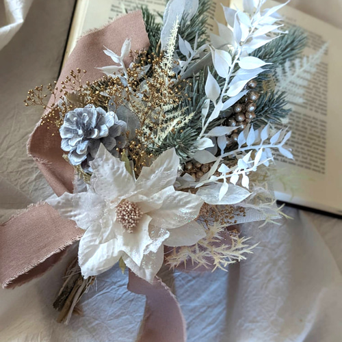 アンティークピンク＆ゴールド ポインセチアのクリスマスドライ