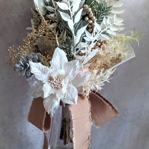 アンティークピンク＆ゴールド ポインセチアのクリスマスドライ