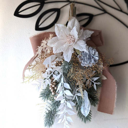 アンティークピンク＆ゴールド ポインセチアのクリスマスドライ