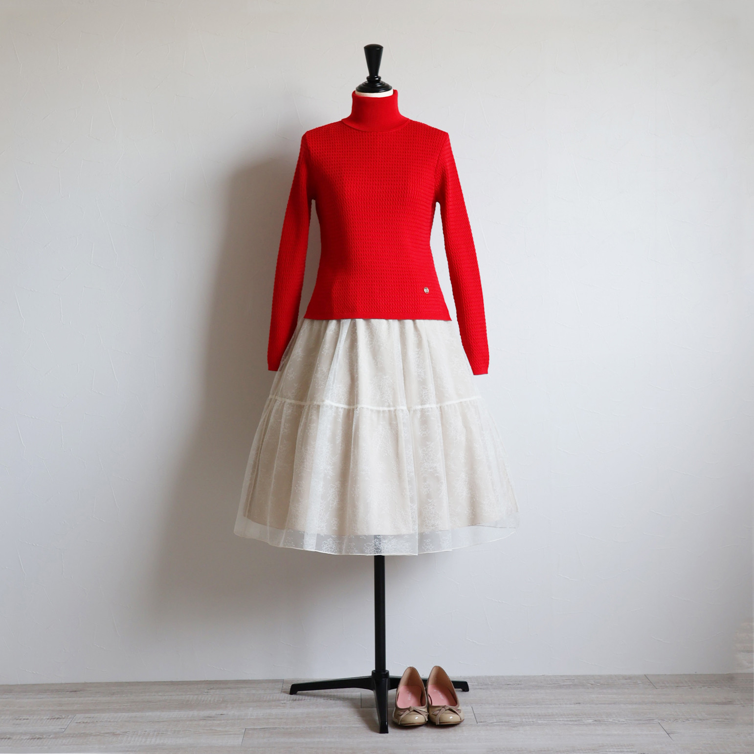 【色が選べる◎】エアーウール 細ケーブル柄 タートルニットプルオーバー【レッド】