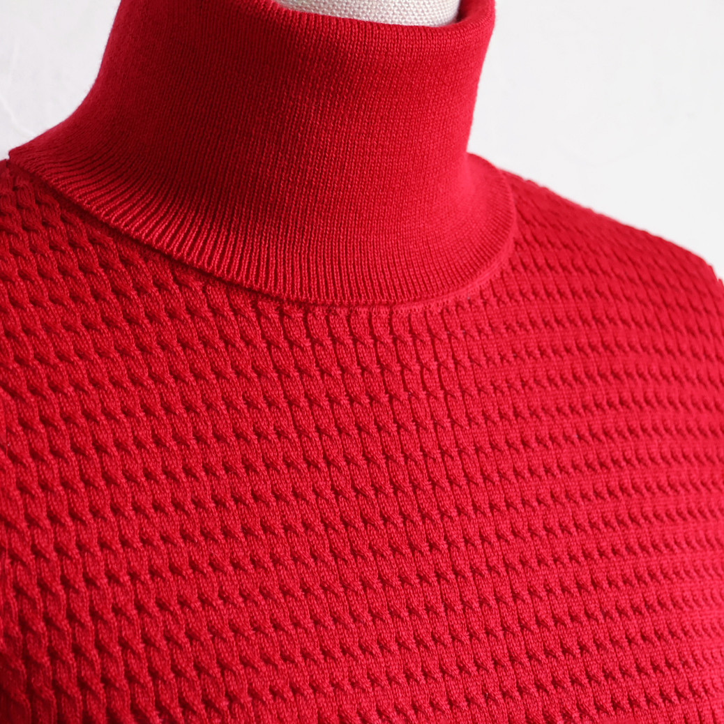 【色が選べる◎】エアーウール 細ケーブル柄 タートルニットプルオーバー【レッド】