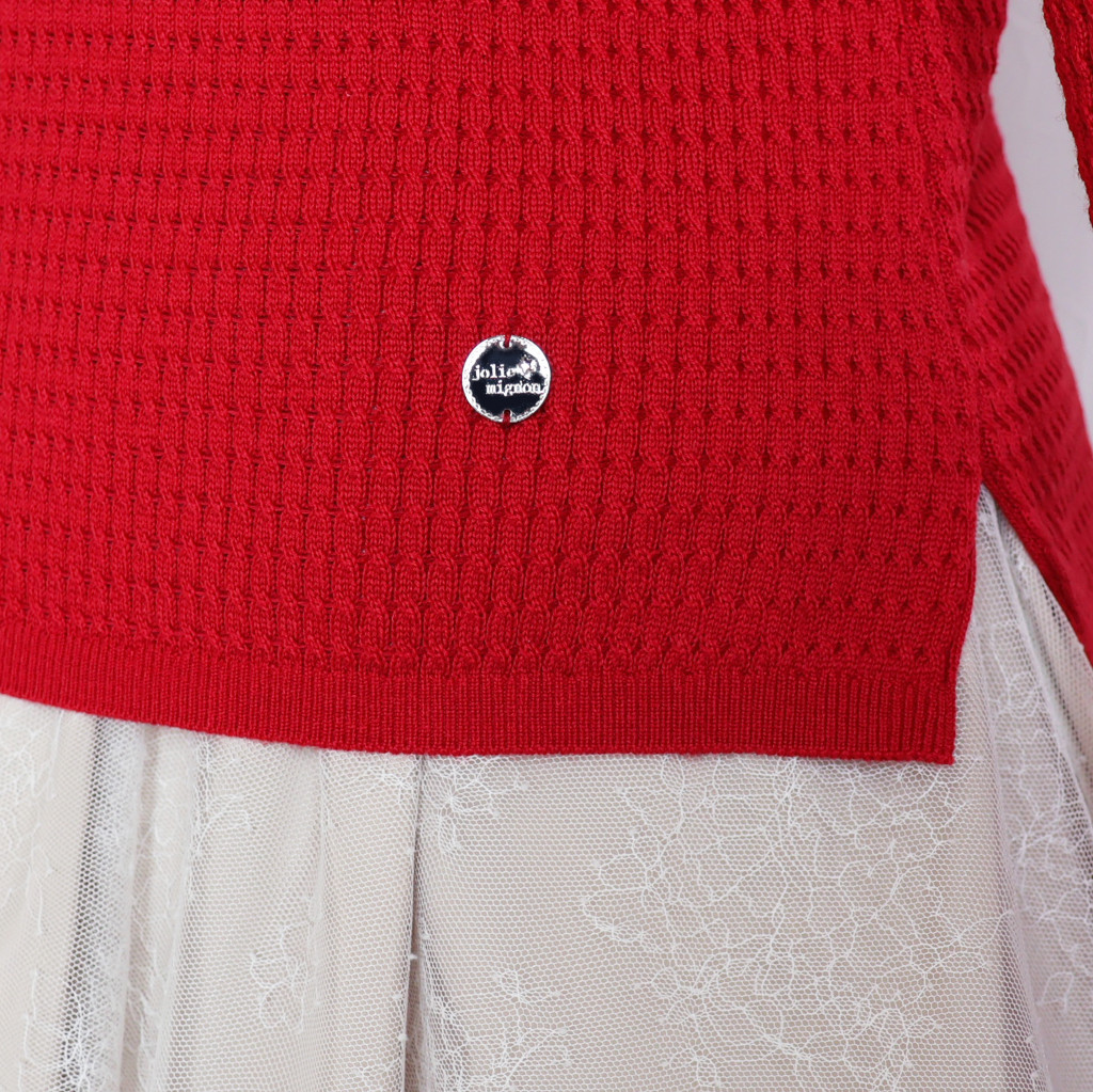 【色が選べる◎】エアーウール 細ケーブル柄 タートルニットプルオーバー【レッド】