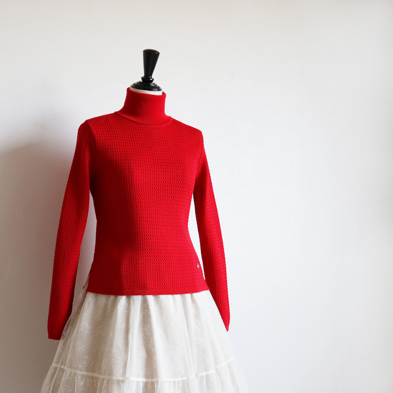 【色が選べる◎】エアーウール 細ケーブル柄 タートルニットプルオーバー【レッド】