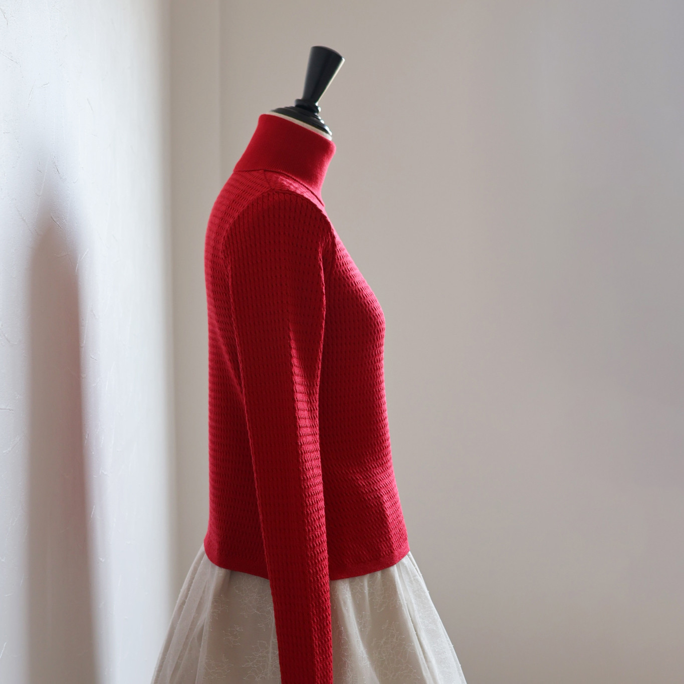 【色が選べる◎】エアーウール 細ケーブル柄 タートルニットプルオーバー【レッド】