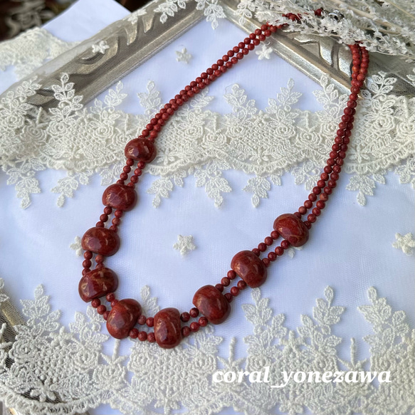イソバナサンゴのオリジナルネックレス 特別な日の装いに 華やか 上品