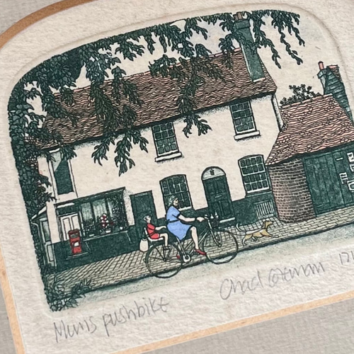 真作 チャド・コールマン 銅版画 動版十手彩 エッチング 絵画 額装 額縁 英国で出会った♪ ヴィンテージ Chad Coleman マット付銅板プリント 手