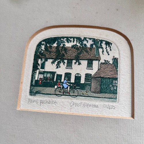 真作 チャド・コールマン 銅版画 動版十手彩 エッチング 絵画 額装 額縁 英国で出会った♪ ヴィンテージ Chad Coleman マット付銅板プリント 手